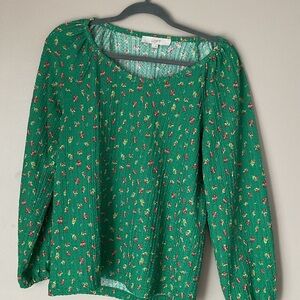 LOFT Vibrant Green Floral Blouse